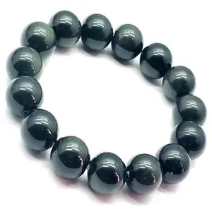 RRJEWELZ Unisex Bracelet 12mm Natural Gemstone Black Spinel Round shape Smooth cut beads 7 inch stretchable bracelet for men & women. | STBR_01696