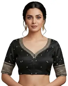 Women's Silk Embroidered Half Sleeve Blouse Piece Work Readymade Blouse for Women | Any Occasion || Saree Blouse