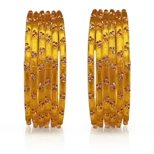 BANGLESKART Glass Bangle Set, Handmade Bangles, for Women's, 12 Pieces (Golden, 2.4)