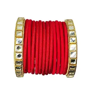 GOELX Silk Thread Red Kundan Bangles set of 14 bangles (2.6)
