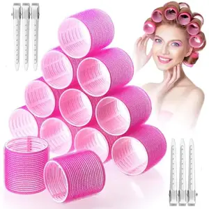 Calitate24 Hair Roller Curler, Hair Rolling Set 6Pcs Medium Hair Roller Self Grip Salon Hair Curler Large Hair Roller Set for All Hair Types Plastic No Heat Hair Rollers Hair Styling Accessories with 6Pcs Duckbill Clips