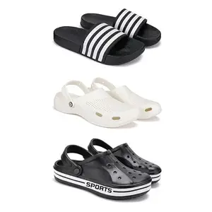 Lightweight,Classic SliderSandals with Clogs for Men-Combo(3)-3024-3147-3068-8 Black-5673