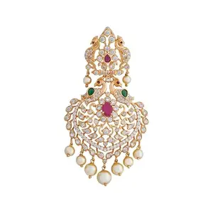Kushal's Fashion Jewellery Ruby-Green Gold Plated Zircon Pendant Set - 415868