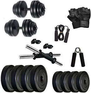 PASCAL Home Gym Exercise Set of PVC Plates with 1 Pair Dumbbell Rods and Gym Gloves, Skipping Rope and Hand Gripper Exercise & Fitness Sets (10)