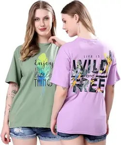 London Hills Women Oversized Tshirt || Oversized Tshirt for Woman - Pack of 2 Green_Lavender