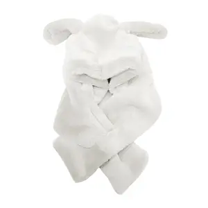 Girl Fashion Plush Hat Scarf Set Rabbit Ear Novelty Caps Hooded Scarf White | Womens Accessories | Hats