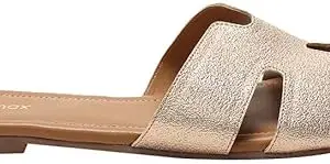 Max Women Textured Slip-On Flat Sandals,ROSE GOLD,36