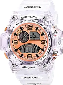 mdone Men's Shockproof Multi-Functional Automatic 5 Color Dial White Strap Waterproof Digital Sports Watch - Pack of 2 (Orange)