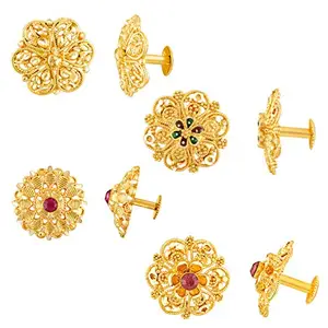MEENAZ Earrings For Women girls Combo Set Pack Traditional Temple 1 One Gram Gold 18k Copper Brass Ruby Meenakari South Indian Screw Back Studs Tops Stud Fashion Stylish Hoop Bali Ear rings combo-M51