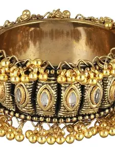 Priyaasi Oxidised Bold Studded Leaf Gold-Plated Ghungroo Bracelet One Bracelet