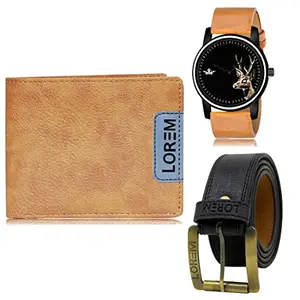 LOREM Watch-Artificial Leather Belt & Wallet Combo for Men (Fz-Lr69-Wl11-Bl01)