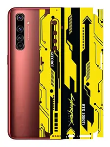AtOdds - Realme X50 Pro Mobile Back Skin Rear Screen Guard Protector Film Wrap with Camera Protector (Coverage - Back+Camera+Sides) (Yellow Cyberpunk)