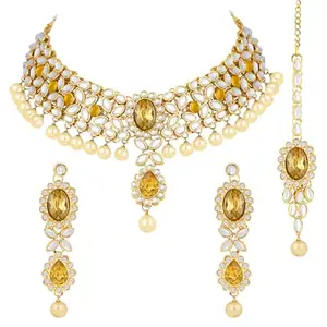Peora Kundan Pearl Choker Traditional Necklace Jewellery Set With Earrings For Women