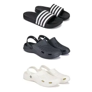 Lightweight,Classic SliderSandals with Clogs for Men-Combo(3)-3024-3146-3147-9 White-5626