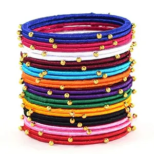 GOELX Festive Offer: Multicolor Silk Thread Handmade Bangles for Women with Gold Embellishments 24 Bangles Set - 2.2