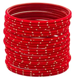T4 Jewels Plane Matte Dotted Design Metal Bangles Set - (Set Of 24)_Red_2.4