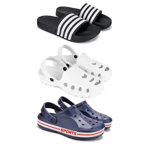 Lightweight,Classic SliderSandals with Clogs for Men-Combo(3)-3024-3139-3069-8 Blue-4426