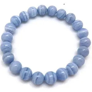 RRJEWELZ Natural Blue Lace Agate 8mm Round Shape Smooth Cut Beads Stretchable Bracelet for Men & Women.|STBR_RR_02182_7.5