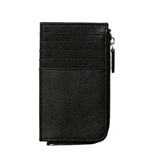 Unisex Leather Zip Wallet Black, 13.3 x 7.6 x 0.85 Centimeters