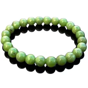 RRJEWELZ Natural Burmese Green Jade 8mm Round Shape Smooth Cut Beads Stretchable Bracelet for Men & Women.|STBR_RR_02441_6.5
