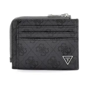 GUESS Black Monogram Leather Mito Card Case