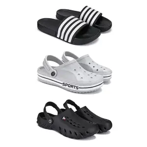 DRACKFOOT Lightweight Classic Slider || Sandals with Clogs for Men-Combo(3)-3024-3067-3144-9 Black