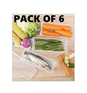 Food Storage Containers|Design - 109 Fridge Storage Boxes (Pack of 6), Fridge Organizer with Removable Drain Plate Fridge Storage Container for Home and Kitchen