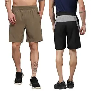 ATICX Polyester Shorts for Men - Quick Dry Lightweight with Zipper Pockets - Gym, Running, Jogging, Training Half Pants for Basketball, Swimming, Badminton, Cycling, Football, Outdoor & Home Wear