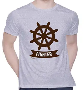 CreativiT Graphic Printed T-Shirt for Unisex Fighter Tshirt | Casual Half Sleeve Round Neck T-Shirt | 100% Cotton | D00119-242_Grey_Medium