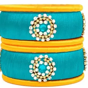 pratthipati's Silk Thread Bangles Plastic Bangle Set For gIrls and Women's Color (Sky Blue) (Pack of 6) (Size-2/0)