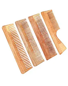 Bode Handmade Natural Pure Healthy Neem Wooden Comb Wide Tooth for Hair Growth, Anti-Dandruff Combs For Women And Men-(PACK OF FOUR) (PACK OF FOUR-3)