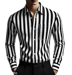 Mahima Ethnic Centre's Women's Cotton Blend Collared Solid Striped Patterned Regular Fit Full Sleeves Casual Shirt