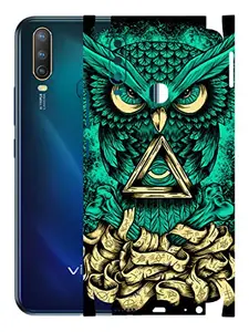 AtOdds - Vivo Y15 Mobile Back Skin Rear Screen Guard Protector Film Wrap with Camera Protector (Coverage - Back+Camera+Sides) (Green Owl)