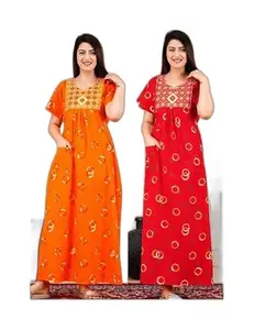 Women's Nightdress| Style - 438 Women Cotton Emboidery Nighty Combo (Pack of 1) Cotton Nighty Short Sleeve for The Size of -2XL Multicolour