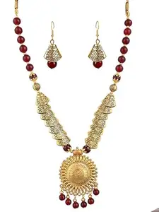 Maroon Oxidised Necklace for Women – Golden Round Sun Design with Traditional Flair