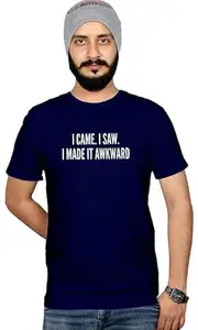 Workshop Funny Graphic T-Shirt - I Make it Awkward - Cotton, Round Neck, NBlue L