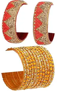 Colorful Glass Bangles/Kada Set Combo Ornamented with Colourful Chips & Beads_Bridal1503 (AkBang2-AAEV1.b_bang)