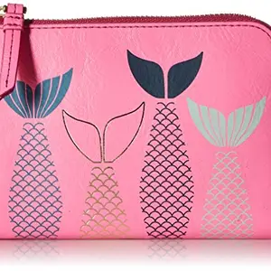 Fossil Women's Leather RFID Zip Around Passport Wallet - Neon Pink