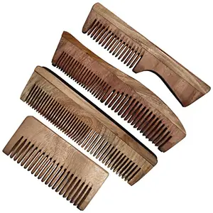 The Shine Store Neem Wood Combs Set Combo Handmade Anti- Dandruff for Man and Women (Combo-129-Comb)