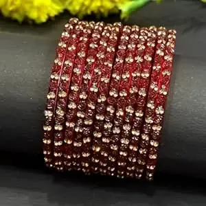 Bangle Women's Traditional designer glass zircon bangles set with rose pattern and golden stone work stylish for occasional wear(Pack of 12 Pcs)