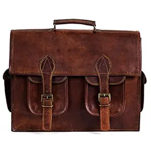ZNT Bags/Leather Laptop Messenger Bag (Royal Brown)