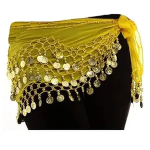 Baby Blue Belly Dance Belt Hip Scarf Wrap Belt Skirt with 128 Gold Coins