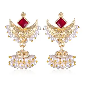 VFJ VIGHNAHARTA FASHION JEWELLERY Vighnaharta Elite Charming Red Chandbali Pearl Earring for Women and Girls[VFJ2636ERG]