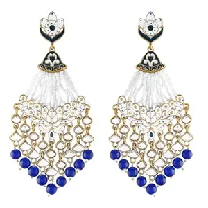 Peora 925 Brass with Kundan Dangle Earrings for Women, Blue