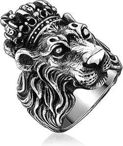 MEENAZ Lion Ring for Men Mens couples gents unisex Boys Boyfriend Friends Stainless Steel thumb Band Stylish Couple Oxidised Silver black Platinum combo Valentine gifts Anniversary Finger RINGS 127_20