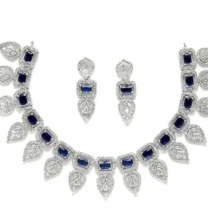 Velvetra Leaf Style AD/American Diamond Rectangle Shaped Necklace Jewellery Set for Women & Girls