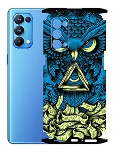 AtOdds - Oppo Reno 5 Pro Mobile Back Skin Rear Screen Guard Protector Film Wrap with Camera Protector (Coverage - Back+Camera+Sides) (Blue Owl)
