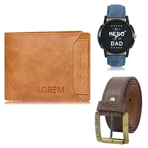 LOREM Watch-Artificial Leather Belt & Wallet Combo for Men (Fz-Lr07-Wl06-Bl02)