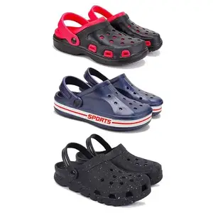 Lightweight Classic Clogs || Sandals with Slider Adjustable Back Strap for Men-Combo(3)-3017-3069-3058-7 Black(COMBO(3)-3017-3069-3058-7_BZ)