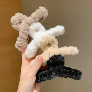 Fur Large Fuzzy Hair Claw Clip for Thick Thin Hair | Long Plush Nonslip Strong Hair Styling Accessories for Girls (4)